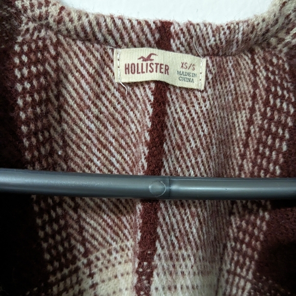 Plaid Burgundy Boho Poncho - Picture 2 of 3